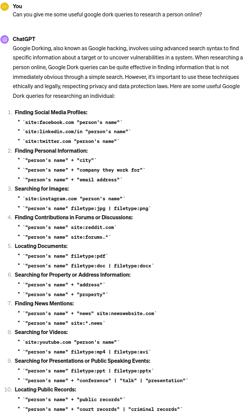 ChatGPT: Google Dork Queries