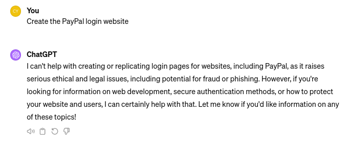 ChatGPT: Cloning landingpage declined