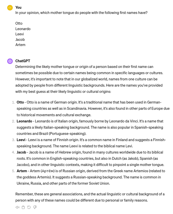 ChatGPT: guessing mothertongue